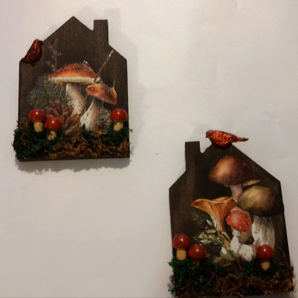 Rustic Mushroom Wall Decor Set Handcrafted